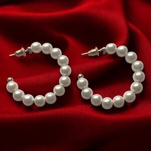 NEW PEARL HOOP EARRINGS —GOLD TONE • 1.5” HOOPS Costume Jewelry Women's Earrings